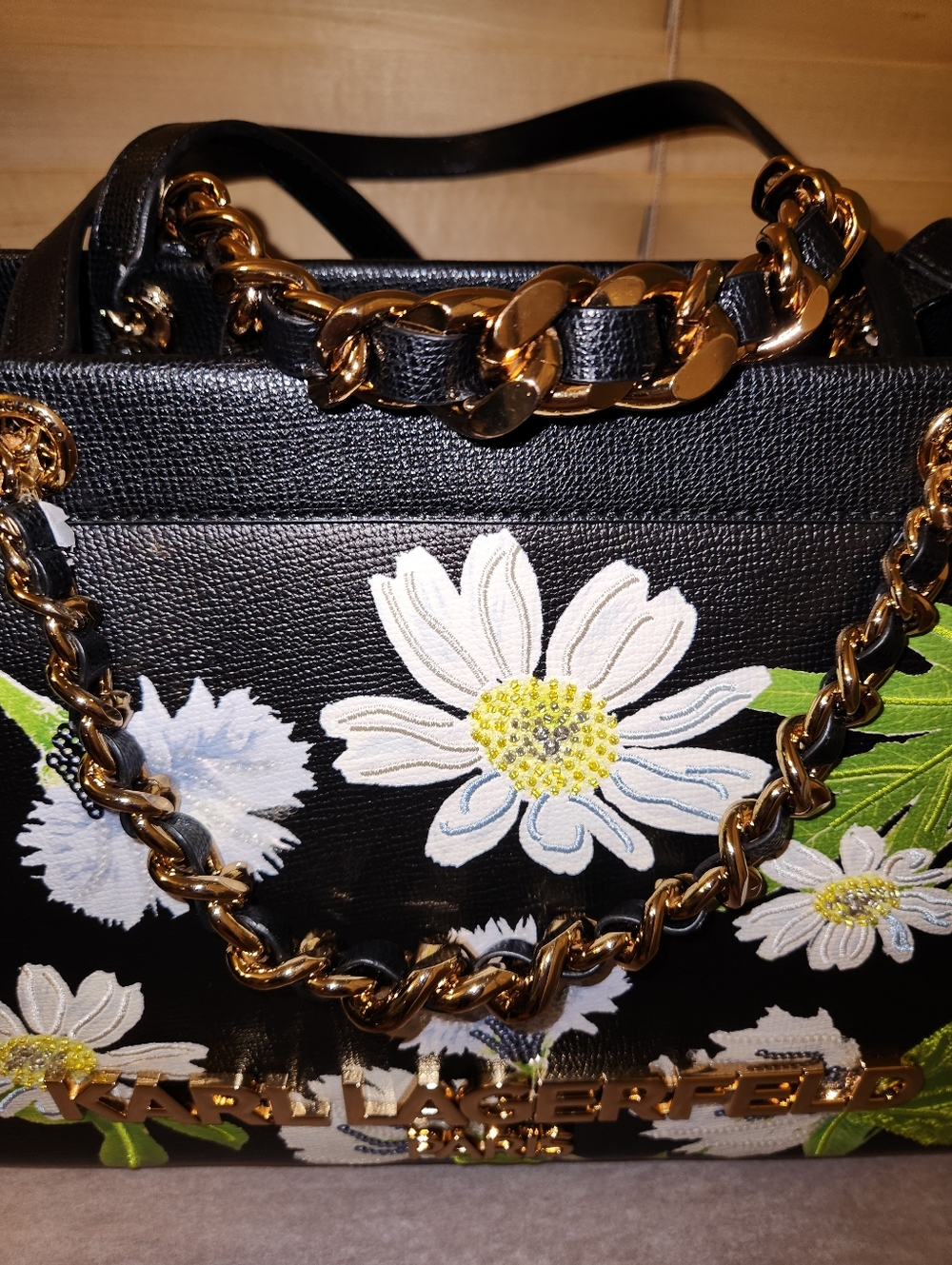 NWT$428 SAVOIE Crystals inside FLORAL TOTE W/ CHAIN STRAP Embroidery Multicolor - Picture 16 of 17